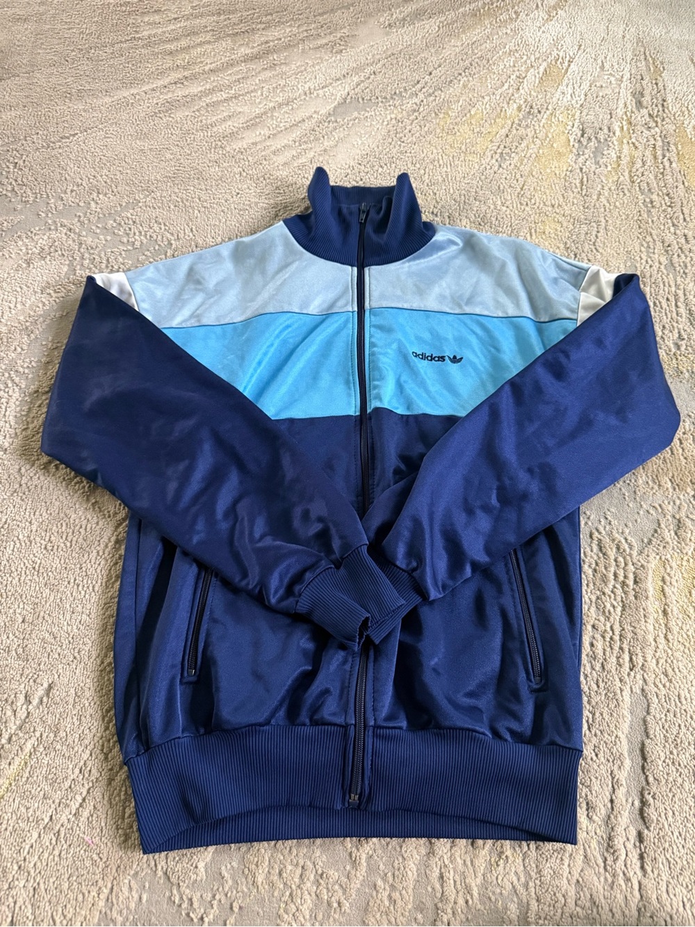 Vintage 80s ADIDAS Jacket blue colorblock  RetroTracksuit zip up training XS